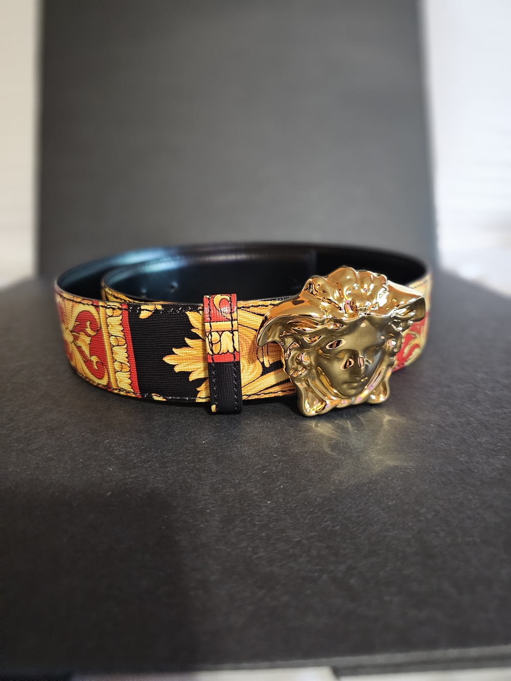 Versace Black & Gold Medusa Buckle Belt